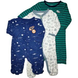 Carter's 6 Mos 1pc Sleeper Outfit Lot Safari Outer Space Cotton 3pc Boy EUC